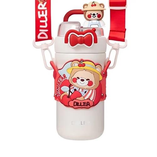 Vagonlife Diller D9363 490ml Çift Kullanım Pipetli Askılı Kırmızı Çelik Termos Okula Dönüş Kampanyası Termos Matara