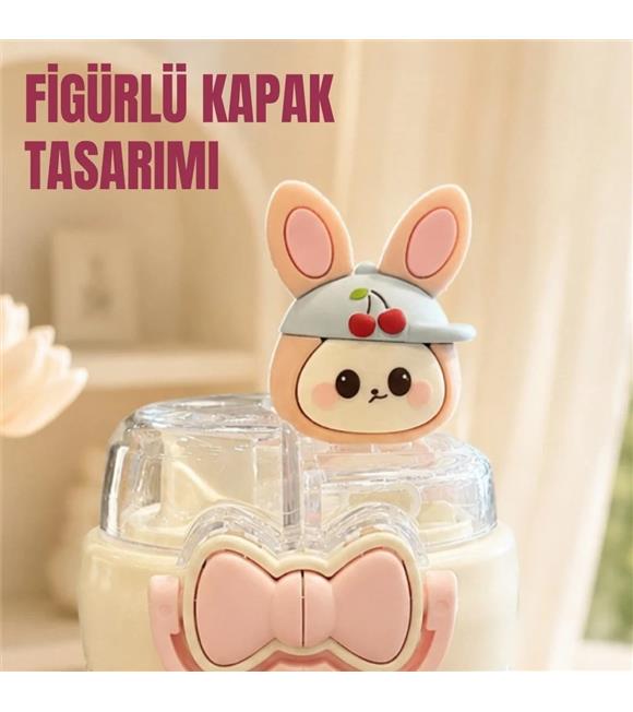 Vagonlife Diller D9363 490ml Çift Kullanım Pipetli Askılı Pembe Çelik Termos
