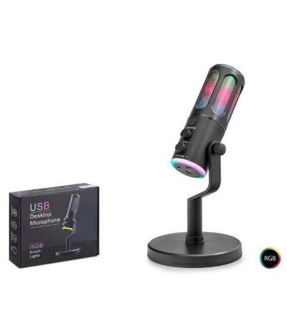 HADRON SU8 Gaming RGB Masaüstü Mikrofon DSP Gürültü Önleme Echo Type-C Siyah