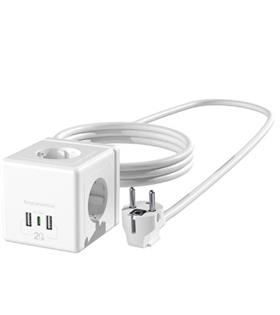 S-link PRZ04 4 Soketli 2 USB 1 Type-C PD20 2M 306 Joule Tam Bakır Küp Beyaz Akım Korumalı Priz Elektronik