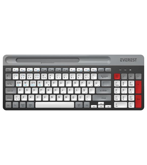 Everest KB-88 RUBY Beyaz-Gri 2.4G+BT1+BT2 Çoklu Cihaz Bağlantılı Q Kablosuz klavye