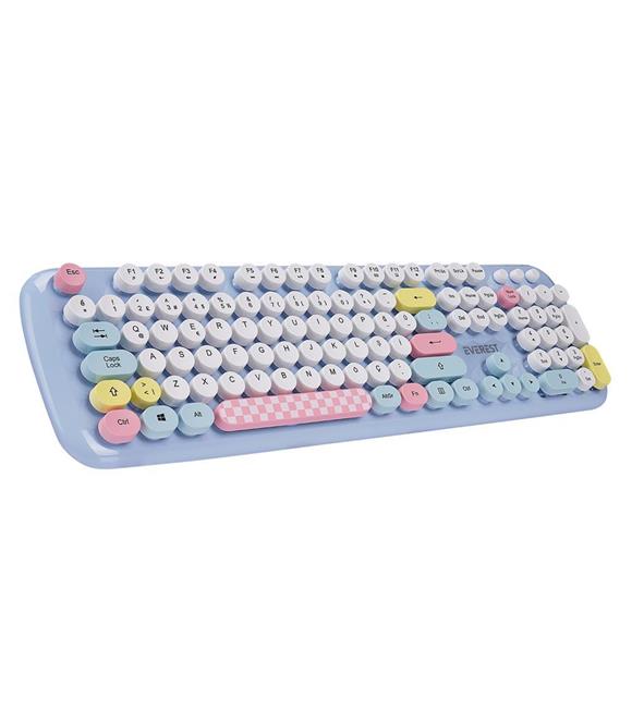 Everest KM-6284 WHISKER Renkli Tuşlu Mavi Kablosuz Q Klavye + Mouse Set Klavye,Mouse Set