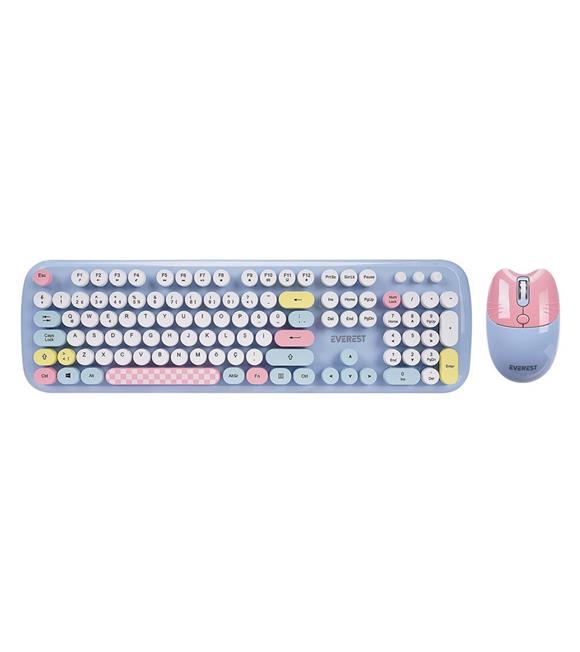 Everest KM-6284 WHISKER Renkli Tuşlu Mavi Kablosuz Q Klavye + Mouse Set Klavye,Mouse Set