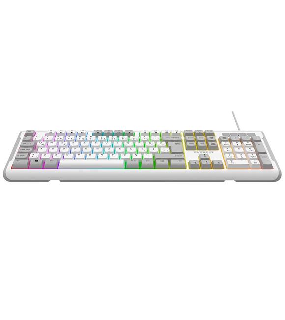 Everest KB-74 Beyaz-Gri USB Rainbow Aydınlatmalı Q Membrane Klavye