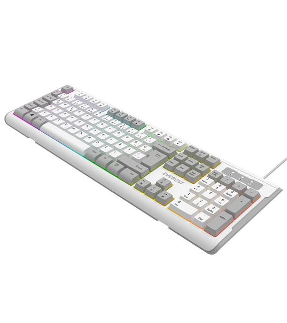 Everest KB-74 Beyaz-Gri USB Rainbow Aydınlatmalı Q Membrane Klavye