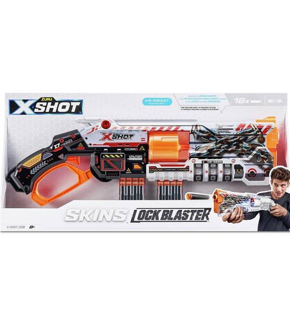 Sunman Oyuncak X-Shot Skins Lock Blaster 16 Mermili Sünger Dart Atan Silah 56 Cm Erkek Oyuncak