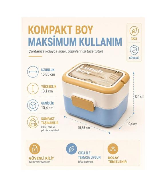 Vagonlife VGN6750 540ml 2 Katlı Mavi Çelik Beslenme Kutusu Beslenme Çantaları
