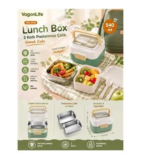 Vagonlife VGN6750 540ml 2 Katlı Yeşil Çelik Beslenme Kutusu Ofis Ve Kırtasiye