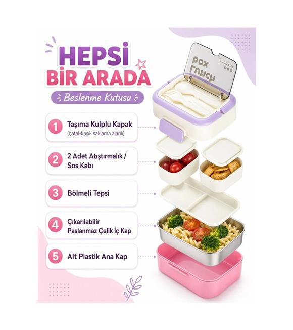 Vagonlife VGN6750 540ml 2 Katlı Pembe Çelik Beslenme Kutusu Beslenme Çantaları