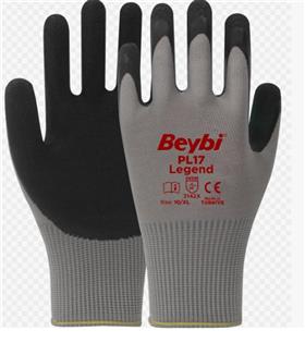 Beybi BEYBİ PL-17 10 Beden Gri-Siyah 12li Paket Legend Polyester Örme Lateks Eldiven Süpermarket