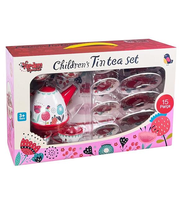 Vardem Oyuncak 15 Parça Çiçek Desenli Metal Çay Seti VRD-ATF-998A-B Kız Oyuncak