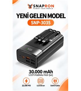 Snapron SNP-3035 30.000 Mah LCD Ekran Dahili Kablolu 22.5w Hızlı Şarj Powerbank Elektronik