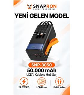 Snapron SNP-3050 50.000 Mah LCD Ekran Dahili Kablolu 22.5w Hızlı Şarj Powerbank Elektronik