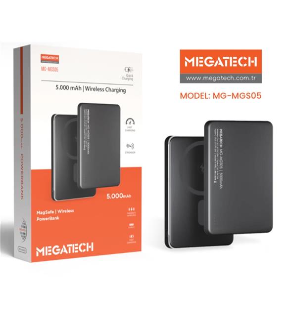 Megatech MG-MGS05 5.000 Mah Siyah Powerbank Magsafe Wıreless (Hızlı Şarj) Taşınabilir Şarj Cihazları