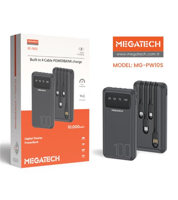 Megatech MG-PW10S 10.000 Mah Siyah Powerbank Digital Gösterge Hızlı Şarj Taşınabilir Şarj Cihazları