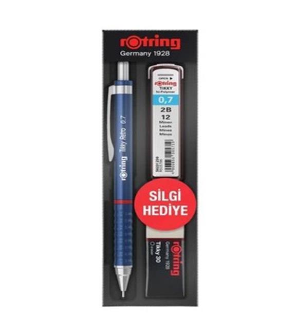 Rotring Okul Seti Tikky Retro 0.7+Min Silgi Hediyeli Mavi Versatil Uçlu Kalemler