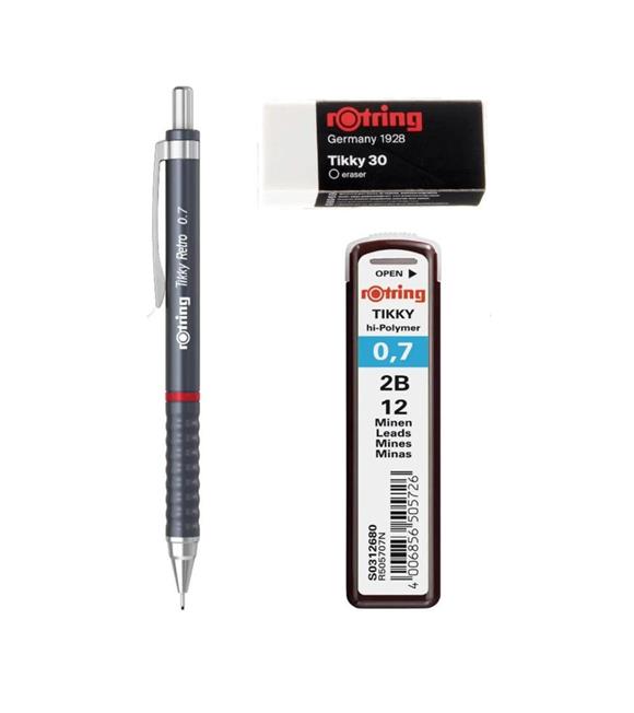 Rotring Okul Seti Tikky Retro 0.7+Min Silgi Hediyeli Gri Versatil Uçlu Kalemler