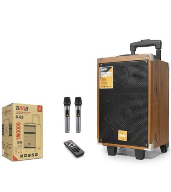 BAAB BQ8 Çift Karaoke Mikrofonlu Bluetooth Hoparlör FM Radyo 40W 8 İnç Kumandalı Ahşap