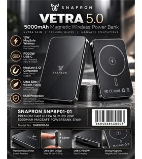 Snapron Snppb01-01 Siyah 5000 mah Pd 20W USB- C MAGSAFE Ultra Silim ( Magnetic Wireless) Taşınabilir Şarj Cihazları