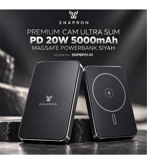 Snapron Snppb01-01 Siyah 5000 mah Pd 20W USB- C MAGSAFE Ultra Silim ( Magnetic Wireless) Taşınabilir Şarj Cihazları