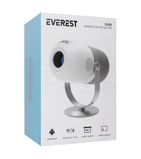 Everest PJ09 Beyaz Mini Taşı 1280-720P 4500 Lüm 150 ANSIL Android 9.0 Ekran Yansıtma HD Projeksiyon Projeksiyon Cihazı