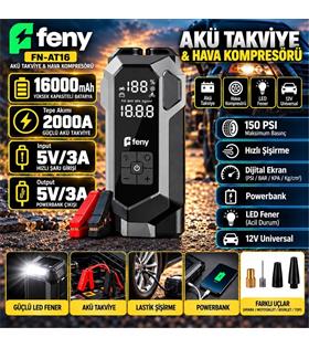Avapow Feny FN-AT16 16.000 Mah 5v-3a Akü Takviye Ve Hava Kompresörü (Lastik Şişirme- Powerbank) Çantalı Yeni Gelenler