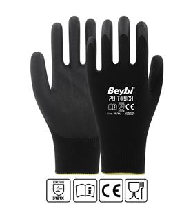 Beybi 7 Beden 12li Paket  Poliüretan Kaplı Pu Touch Siyah Montaj Eldiven  EN388 (3121X)