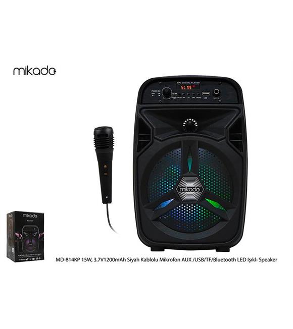 Mikado MD-814KP 15W,3.7V1200mAh Siyah Kablolu Mikrofon AUX -USB-TF-Bluetooth FM