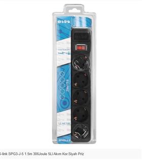S-LINK SPG3-J-5 5li Siyah 1.5mt 306Joule Akım Koruyuculu Priz Akım Korumalı Prizler