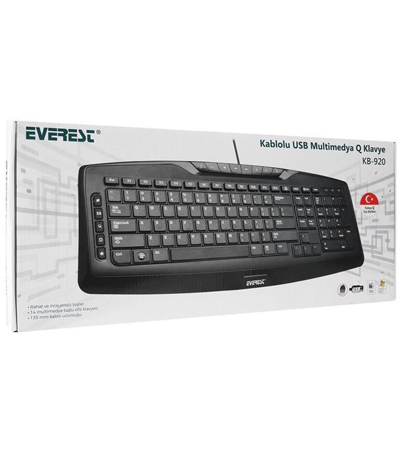 Everest KB-920 Siyah USB Full Boy Q Ofis 14 Multimedia Tuşlu Klavye