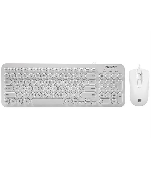 Everest KM-01K Beyaz Usb Yuvarlak Tuşlu 3D Mouse Combo Q Klavye + Mouse Set