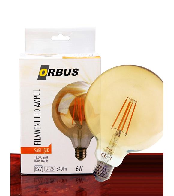 Orbus ORB-GB6W G95 6W E27 Amber Sarı Işık Dekoratif Led Filament Ampul