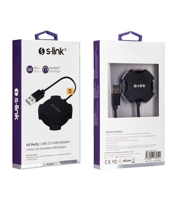 S-link SW-U212 Siyah Usb 2.0 4 Port Hub Kablolu Çevirici Adaptör USB Aksesuarları