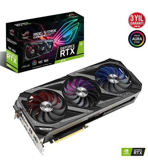 Asus ROG-STRIX-RTX3070-O8G-GAMING NVIDIA GDDR6 8GB 14000 MHZ 256-BIT 2XHDMI+2XDP Ekran Kartı