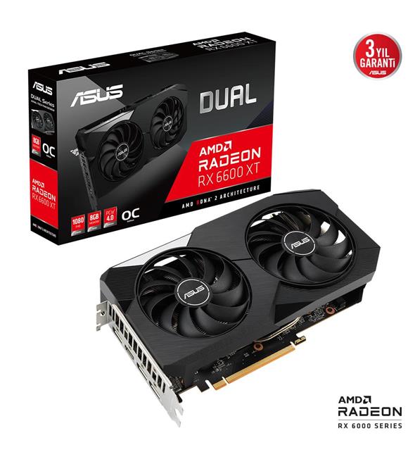 Asus Dual Radeon RX 6600 XT OC (DUAL-RX6600XT-O8G) 8GB GDDR6 128Bit DX12 Gaming Ekran Kartı