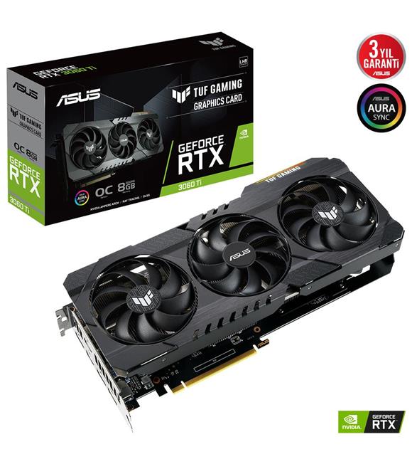Asus Geforce TUF-RTX3060TI-O8G-V2-GAMING 8GB GDDR6 256bit 7680X4320 2xHDMI 3xDP Ekran Kartı