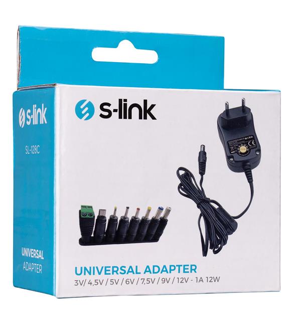 S-link SL-128C 3V-4,5V-5V-6V-7,5V-9V-12V 1A 12W (5.5-2.1) 8 Uçlu Adaptör