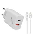S-link SW-C1130X Lightning 18W PD3.0-Quick Charge QC3.0 Type USB-C+USB A Beyaz Hızlı Şarj Adaptörü