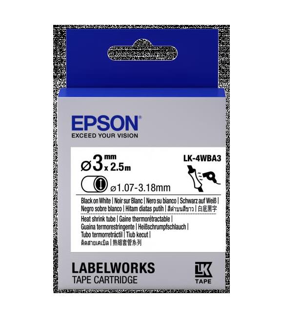 Epson LK-4WBA3 Isıyla Daralan Siyah Üzeri Beyaz 3MM 2,5Metre Etiket