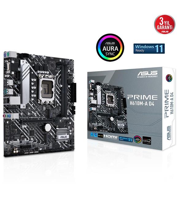 Asus Prime H610M-A D4 12.Nesil Intel H610 Soket 1700 DDR4 3200MHz mATX Anakart