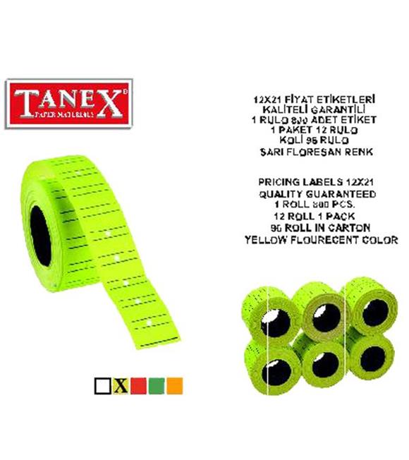 Tanex Fiyat Etiketi Çizgili 12x21 Fosforlu Sarı