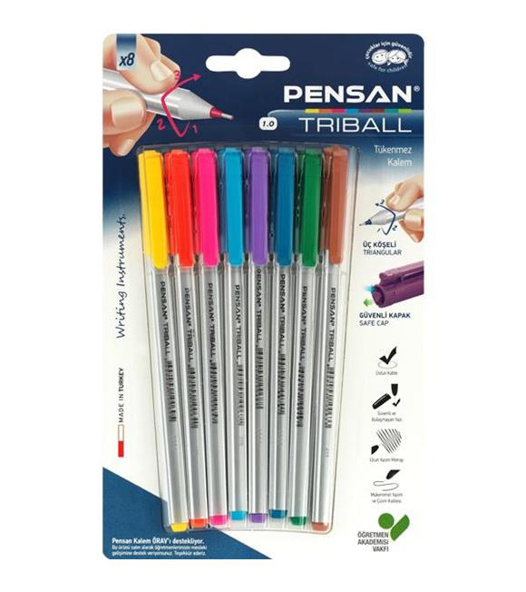 Pensan Tükenmez Kalem Triball 1.0 MM Bilye Uç 8 Lİ Renkli