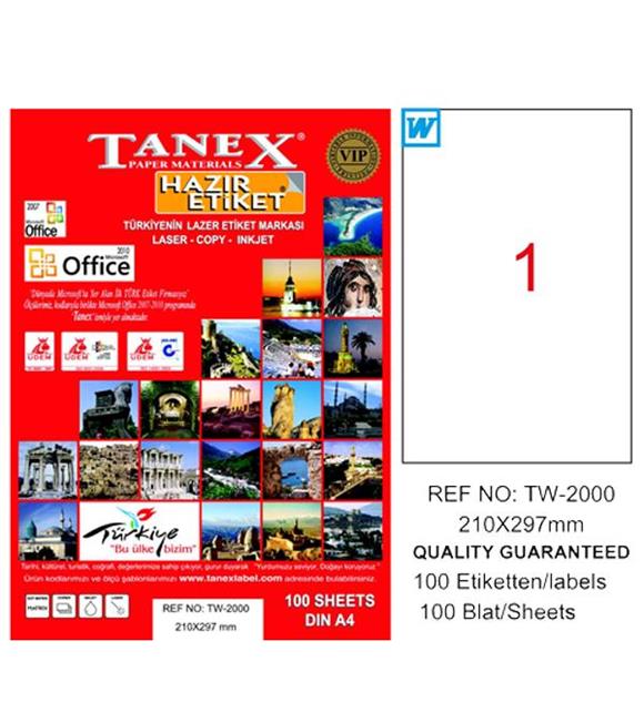 Tanex Laser Etiket 100 YP 210x297 Laser-Copy-Inkjet TW-2000