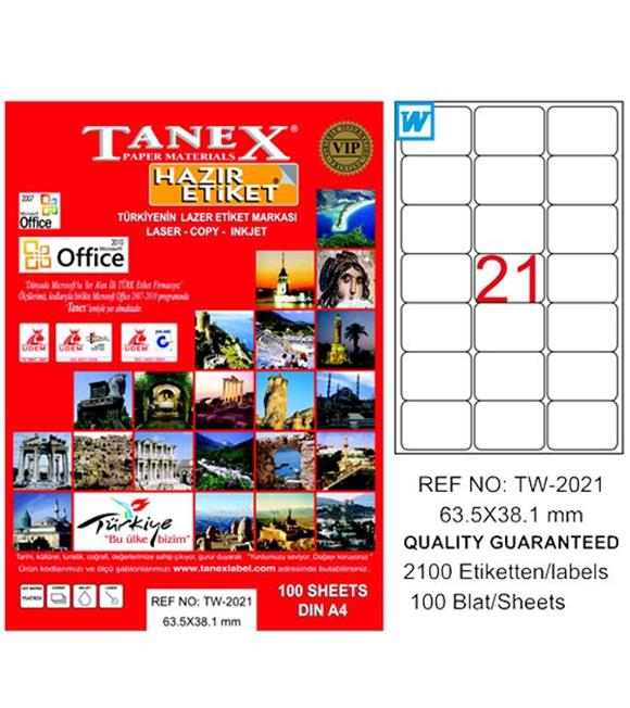 Tanex Laser Etiket 100 YP 63x38 MM Laser-Copy-Inkjet TW-2021