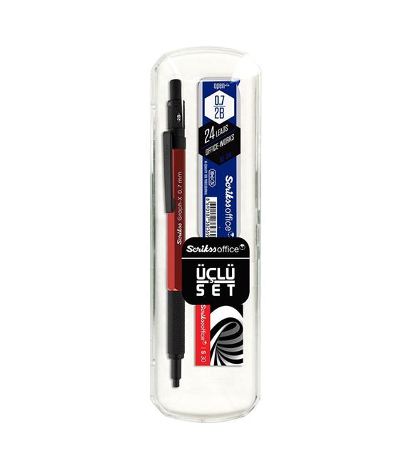 Scrikss Okul Seti Graph-X Color Versatil+Min+Silgi 0.7 MM Kırmızı