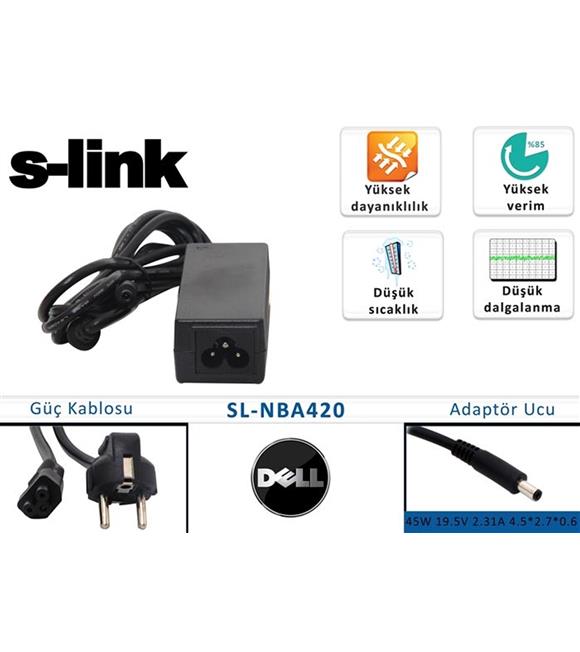 S-link sl-nba420 45W 19.5V 2.31A 4.5-2.7-0.6 Dell Notebook Adaptörü