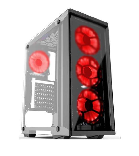 Elba 5508 Cam Panel 4x12cm Kırmızı Led Fan ATX Oyuncu Kasası (PSU Yok)