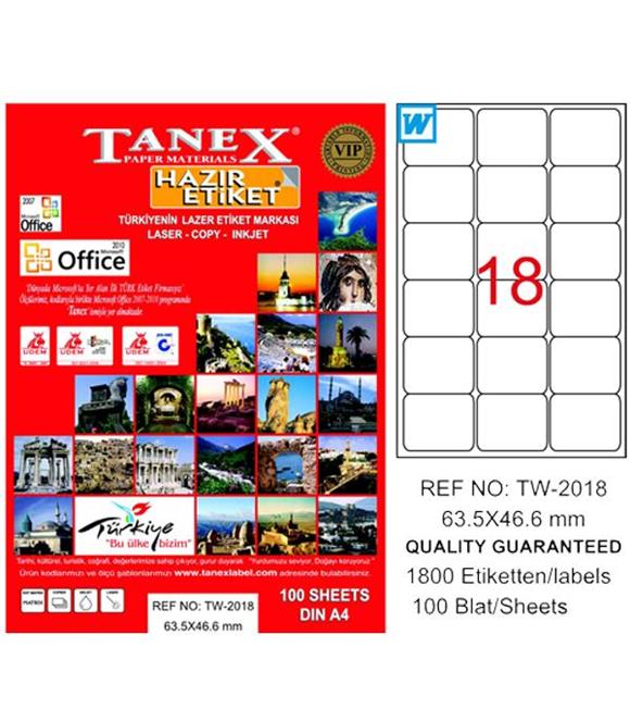 Tanex Laser Etiket 100 YP 63.5x46.6 Laser-Copy-Inkjet TW-2018