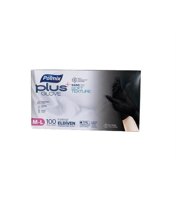 Polmix Plus Pudrasız Glove Nano Tech Siyah Eldiven M-L 100'lü
