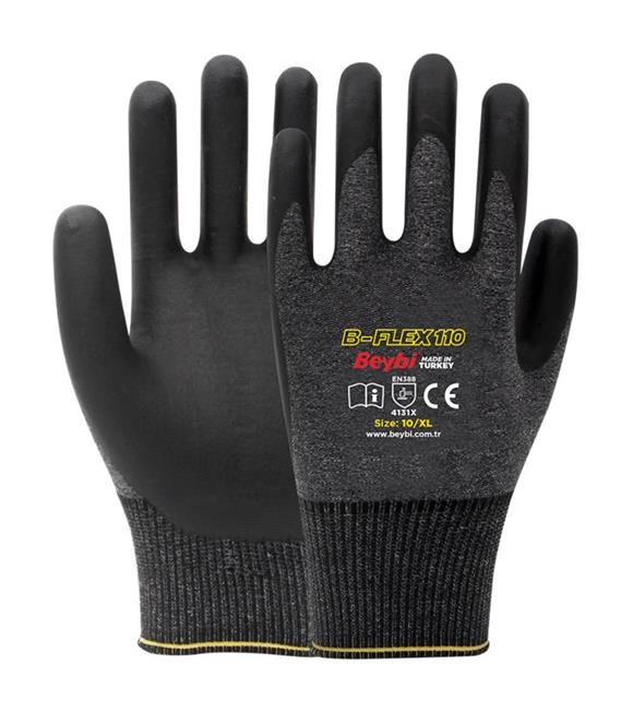 Beybi Flex110 9 Beden 12 Çift Likralı Nitril Likralı Naylon Örgü Üzeri Köpük Nitril Kaplı Eldiven